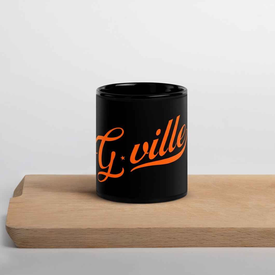 Cursive Orange Black Glossy Mug