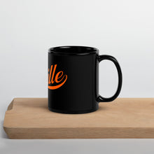 Load image into Gallery viewer, Cursive Orange Black Glossy Mug
