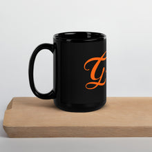 Load image into Gallery viewer, Cursive Orange Black Glossy Mug
