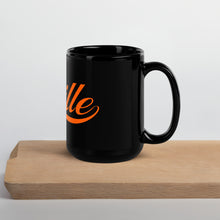 Load image into Gallery viewer, Cursive Orange Black Glossy Mug
