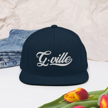 Load image into Gallery viewer, White Cursive Gville Snapback Hat
