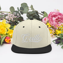 Load image into Gallery viewer, White Cursive Gville Snapback Hat
