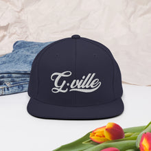 Load image into Gallery viewer, White Cursive Gville Snapback Hat
