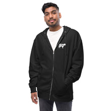 Load image into Gallery viewer, White Cow Gville front and back Unisex fleece zip up hoodie
