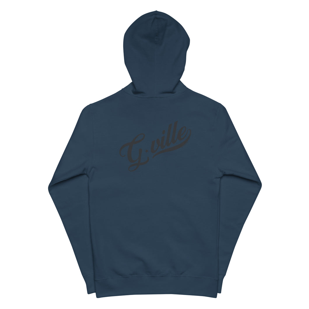 Black Cursive Gville Front and Back Unisex fleece zip up hoodie