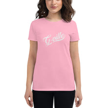 Load image into Gallery viewer, White Gville Cursive Women&#39;s short sleeve t-shirt
