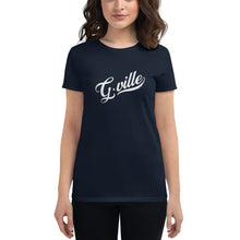 Load image into Gallery viewer, White Gville Cursive Women&#39;s short sleeve t-shirt
